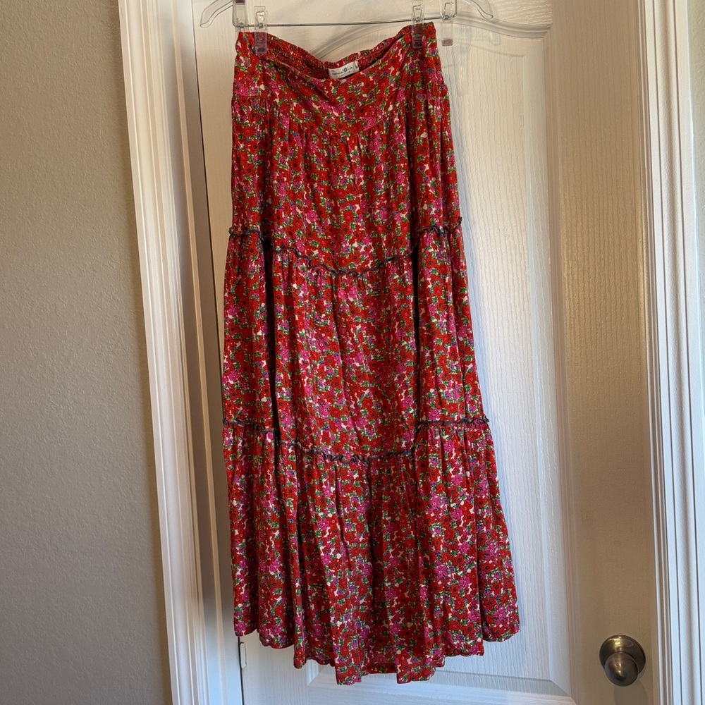 Natural Life Floral Red Maxi Skirt
